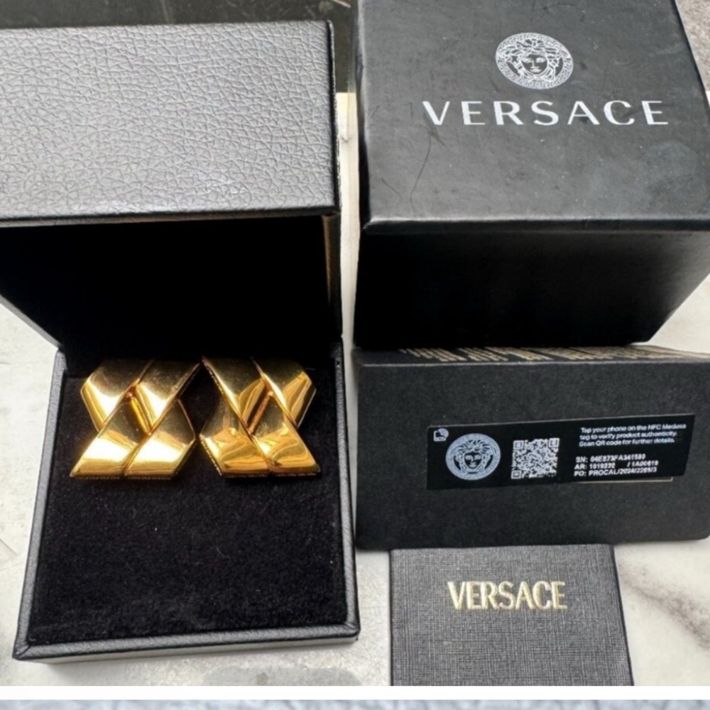 AUTHENTIC Versace Gold Geometric Earrings